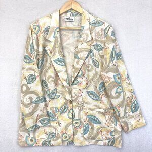 Vintage 90s Katie Brooke Linen Blazer Jacket Womens 16 Artsy Pastel Made USA 90s